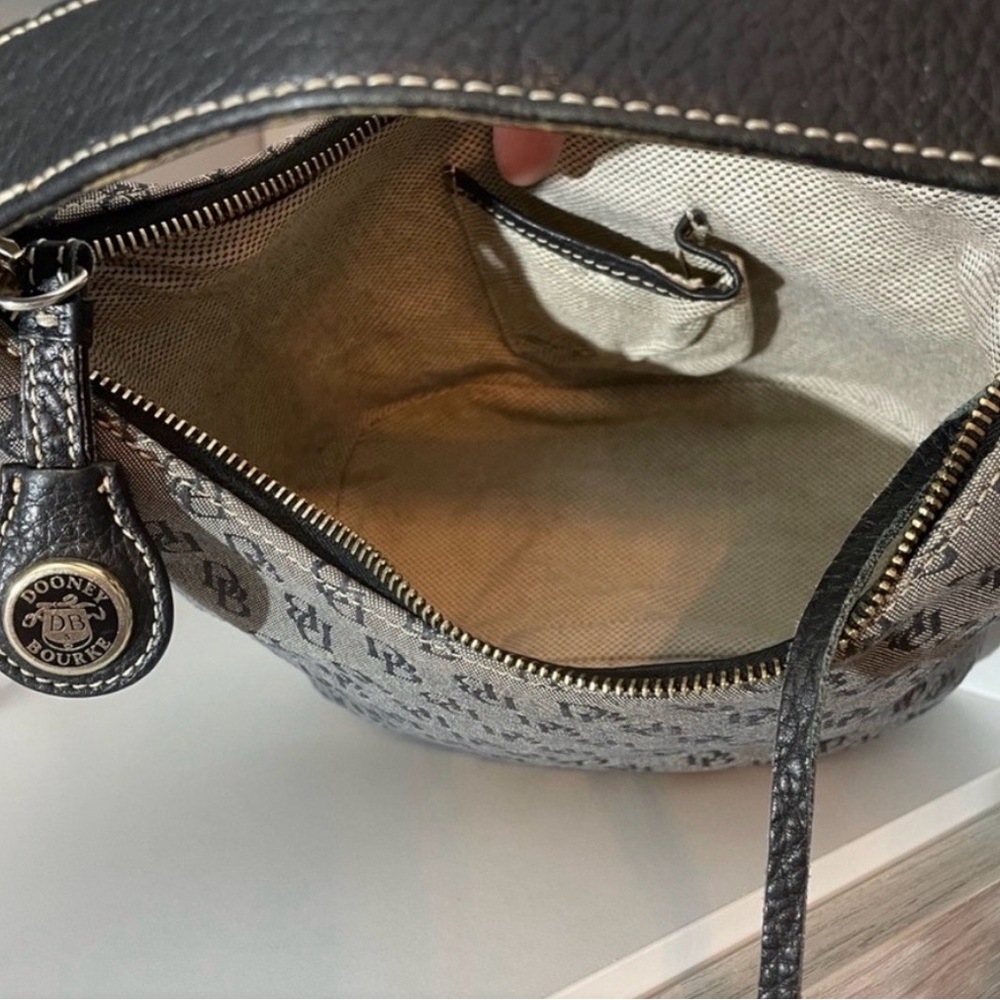 Dooney & Bourke Gray Signature Print Mini Hobo Bag w/Black Pebbled Leather Trim - Picture 4 of 11